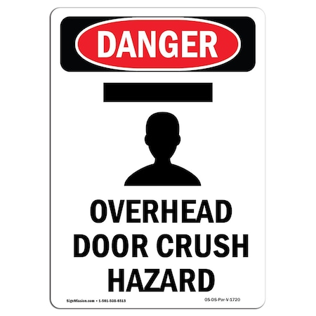 Signmission OSHA Danger Sign, Overhead Door Crush Hazard, 24in X 18in Rigid Plastic, 18" W, 24" L, Portrait OS-DS-P-1824-V-1720
